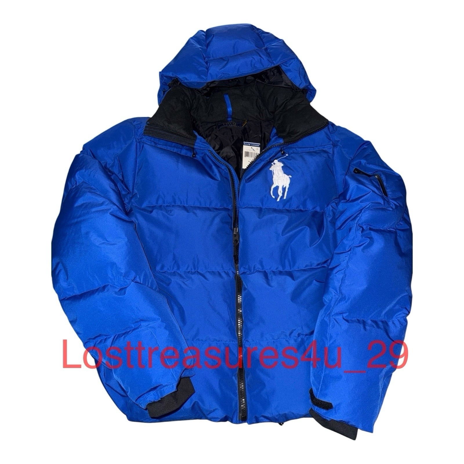 Polo Ralph Lauren Men's Xl White Big Pony Hooded Down Puffer Jacket Blue New
